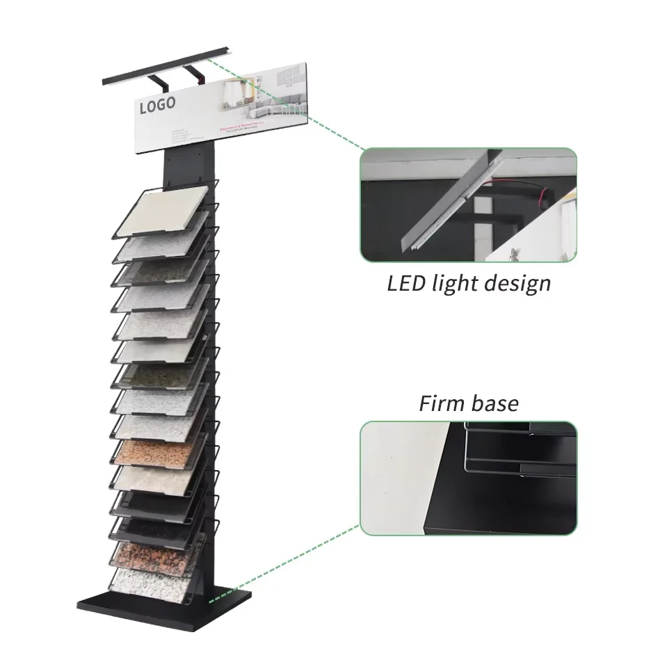 Floor Standing Ceramic Quartz Stand Multi-Layer Sample Tower Marble Stone Granite Tile Display Rack For Showroom