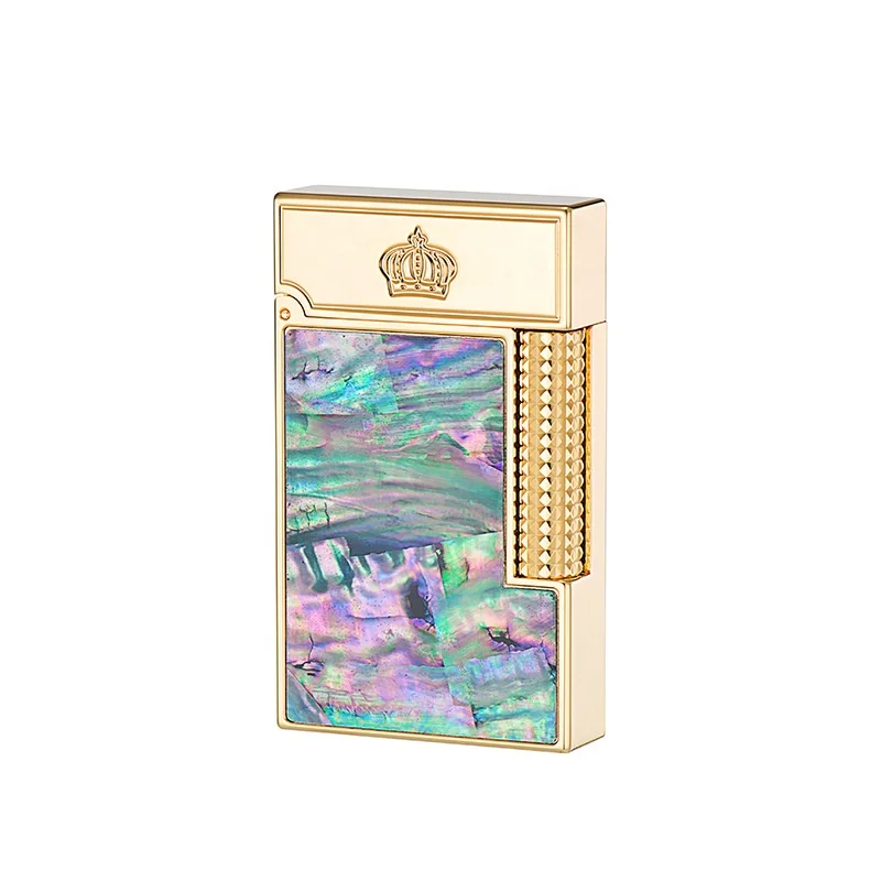 High Quality Colored Shell Inlaid Gas Lighter With Gift Box