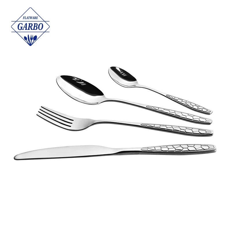 410(13/0) Wholesale restaurant cutlery silver gold cutlery sets stainless steel flatware table knife fork tea spoon for wedding