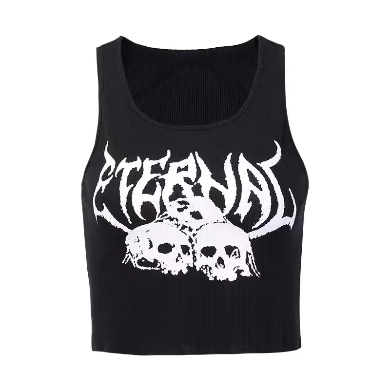 retro punk grunge clothing top camisoles for women tank top with diamond skull tshirt Gothic Print T-shirts Harajuku Y2K vest