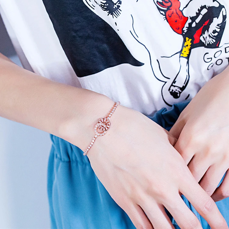 Circle Charm Adjustable Slider Chain 14k Gold Plated Stainless Steel 2mm Lab Grown Diamond zirconia Tennis Bracelet For Women