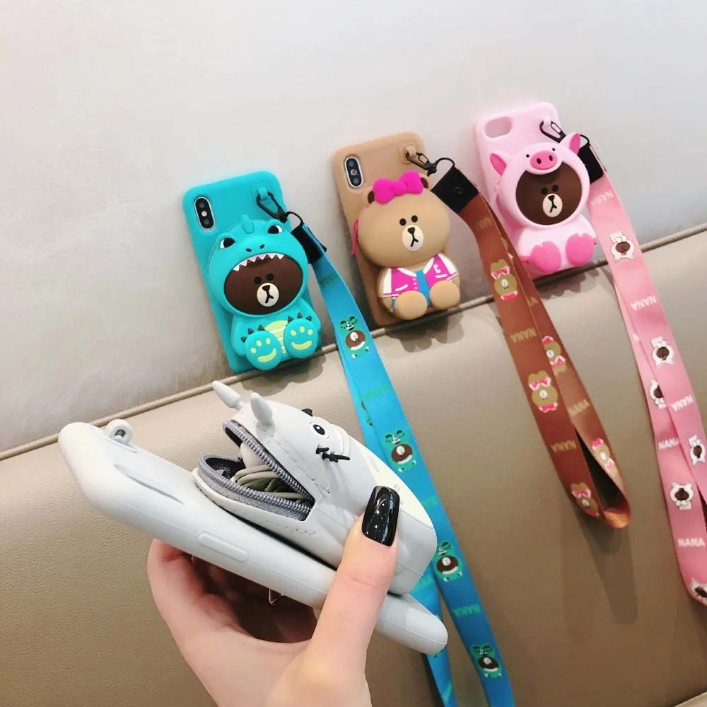 Soft Case for iPhone 12/7 8 Plus 6/6S Plus Cover Coin Purse 3D Bear Wallet Silicone Case for iPhone 11 Pro Max X XR XS Max Case