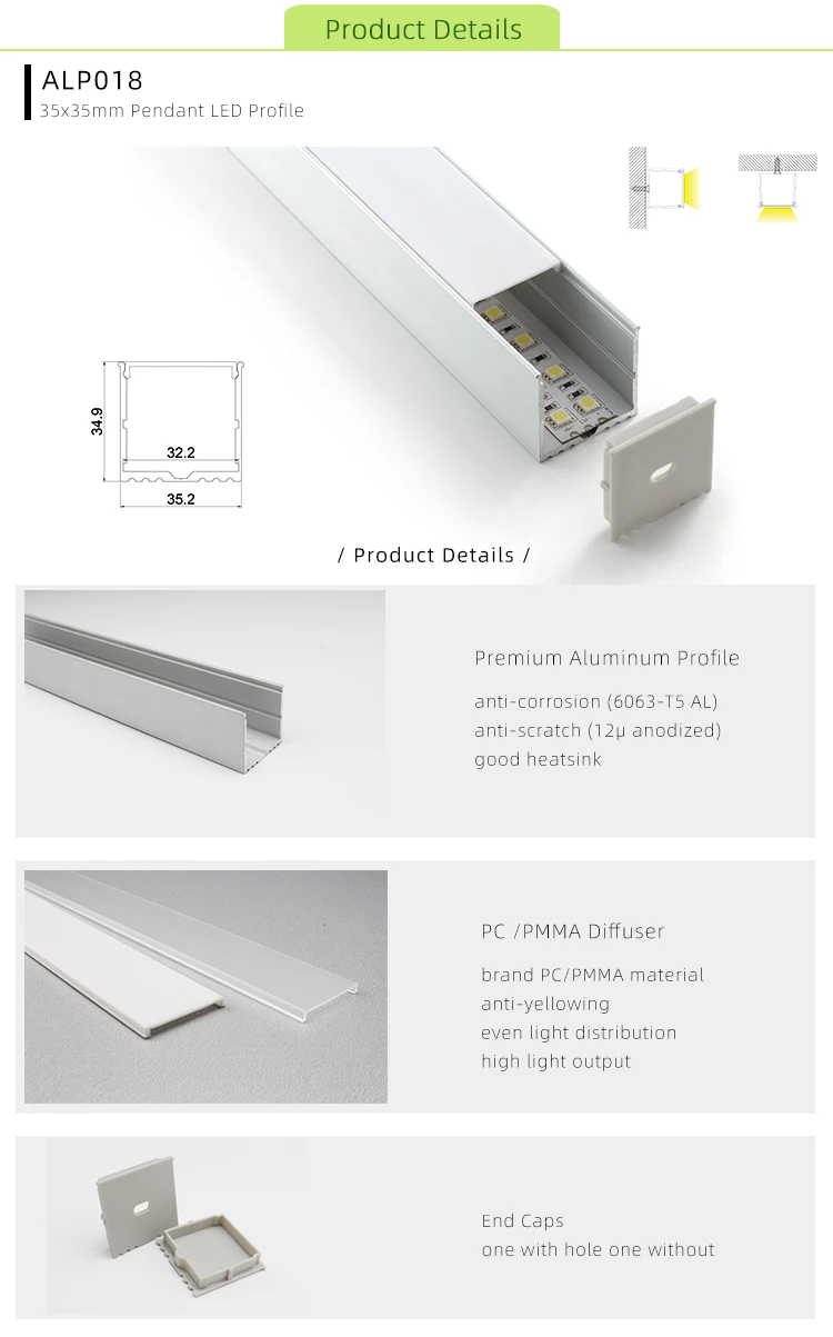 
35*35mm aluminum LED profile for surface mounted 