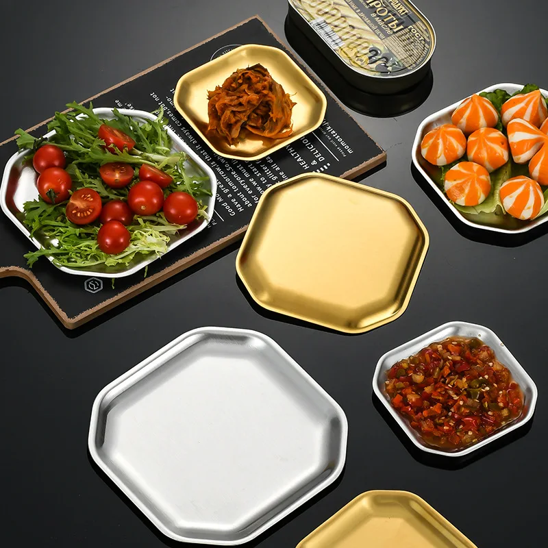 Korean Stainless Steel square Plate BBQ Dessert Fruit Cake Tray food grade Tableware dinner plate for restaurant