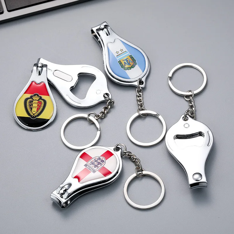 Multi-Function Customise Countries Flag Pattern Key Chain Beer Bottle Opener Keyholder Keyring Nail Clippers  for Home Bar