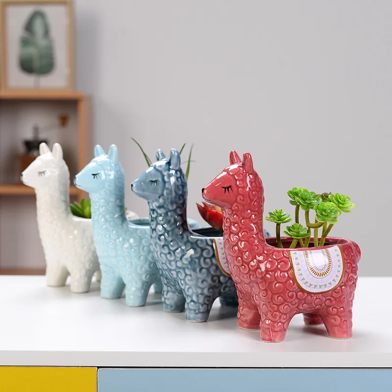 hot sale multicolor cheap flower pot indoor mini cartoon cute animal sheep shape ceramic succulents flower pots for home