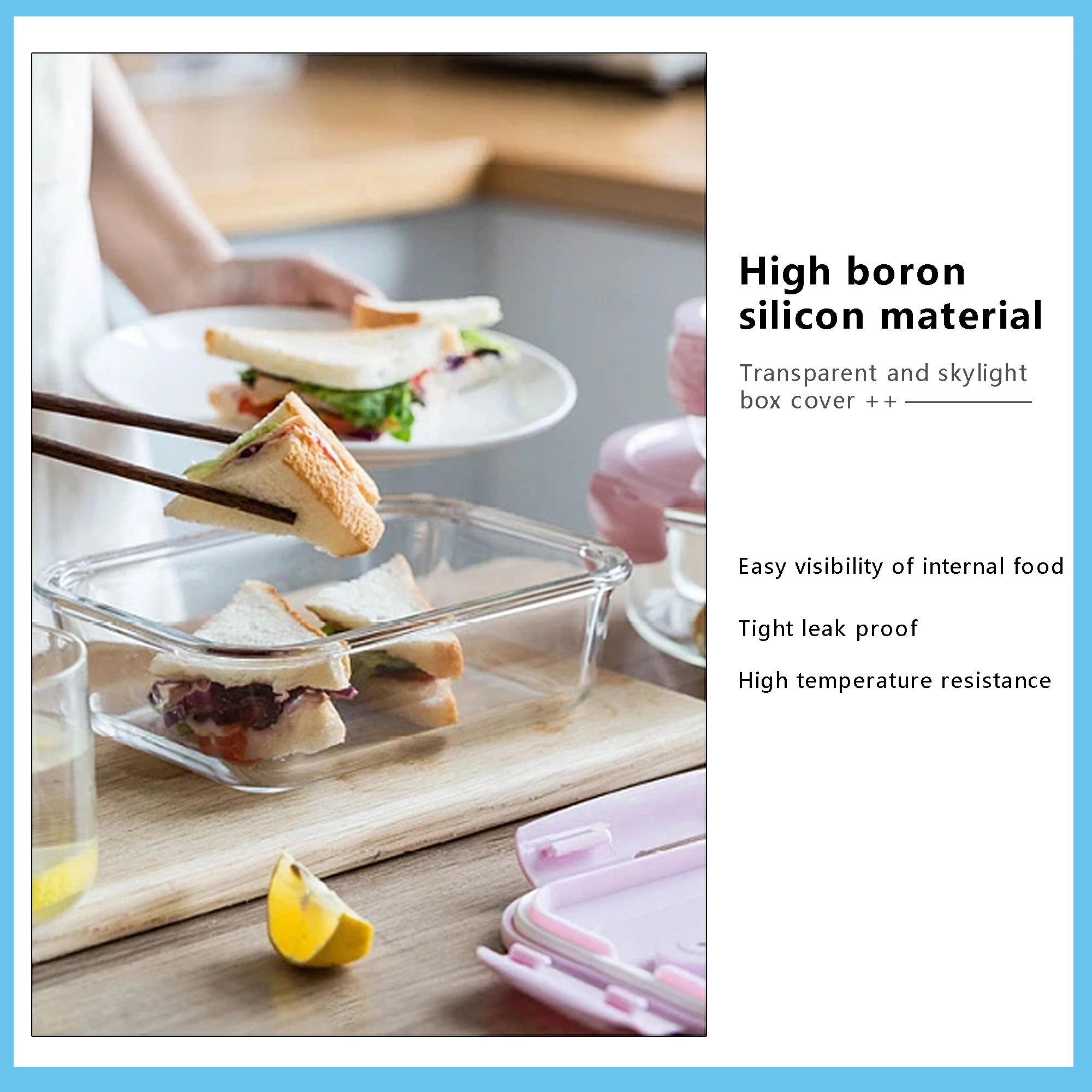 Индивидуальный офисный Ланч-бокс, контейнер для хранения пищевых продуктов из боросиликатного материала, кухонные стеклянные контейнеры с пластиковыми крышками