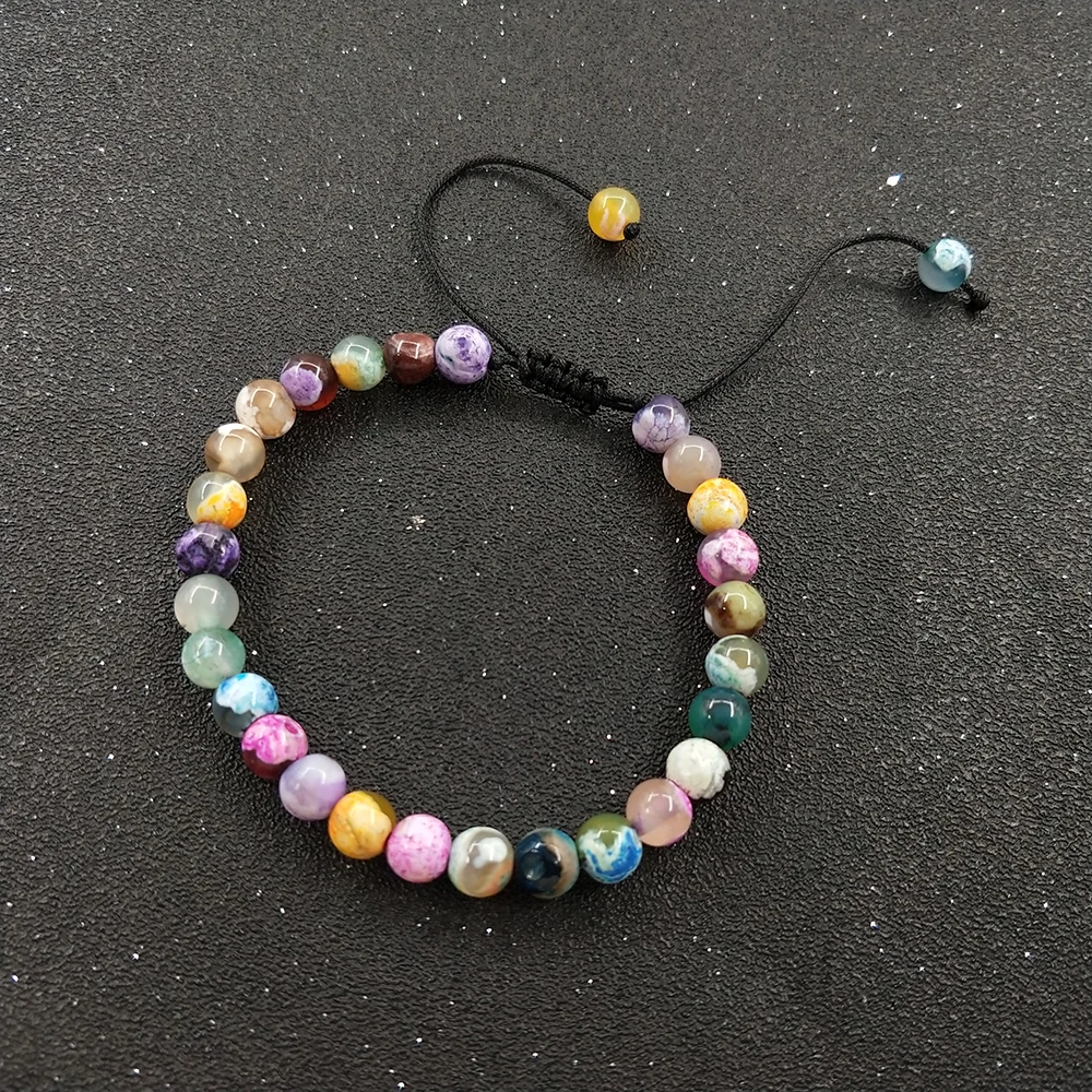 Fashion 6mm Natural Stone Elastic Beaded Bracelet Colored Fire Agate Lava Stone Woven Bracelet For Women Men