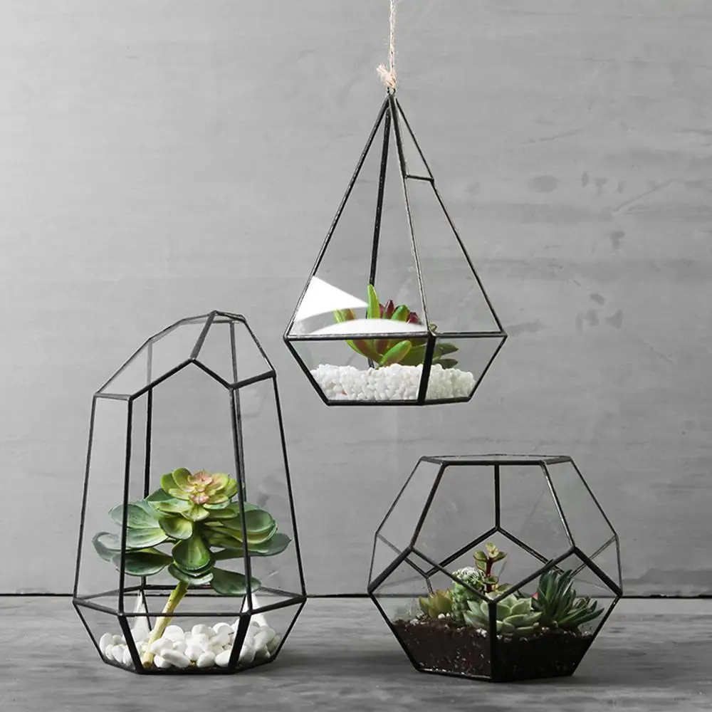 Triangle Shape Home Decorative Hanging Succulent Plants Glass Box Geometric Terrarium