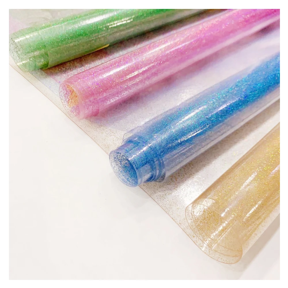 0.5MM Soft Clear Glitter TPU Shiny Jelly Transparent Sparkle Glossy Plastic Vinyl Fabric For DIY Earrings Hair Bows Bags Wallets