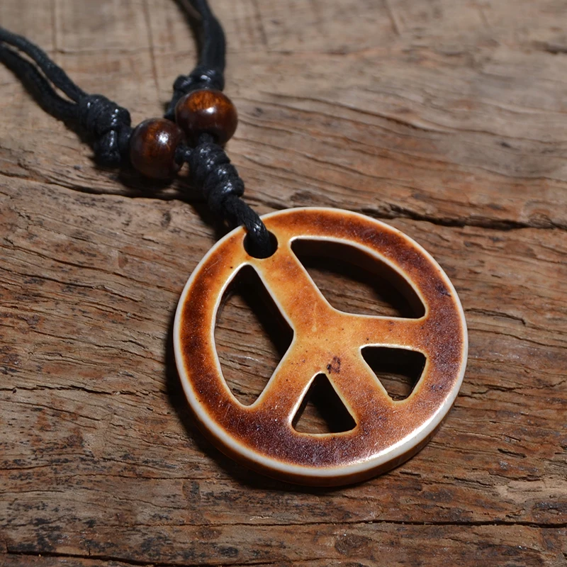 FX023 Peace symbol necklace men pendant personalized Choker Retro Jewelry Tribal style Imitation Yak Bone necklace Amulet Gift