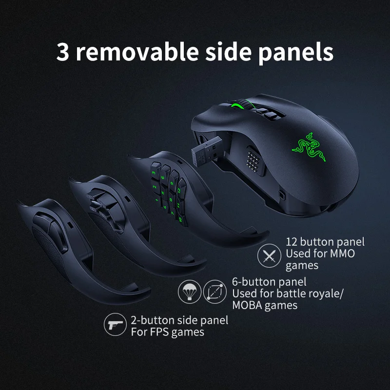Razer Naga Pro NAGA 20000 dpi 2.4GHz wireless BT gaming mouse with replaceable side buttons