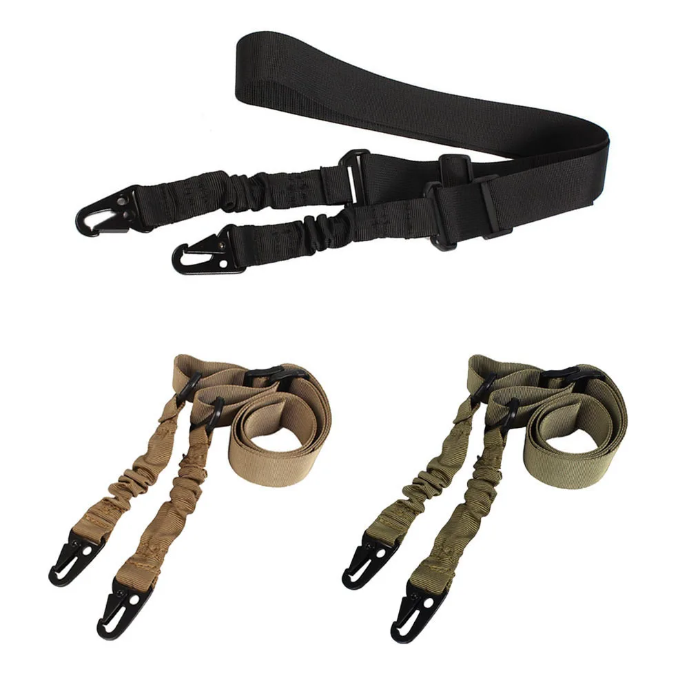 Two Points Gun Sling With Length Adjuster Traditional Sling With Metal Hook For Outdoors Black