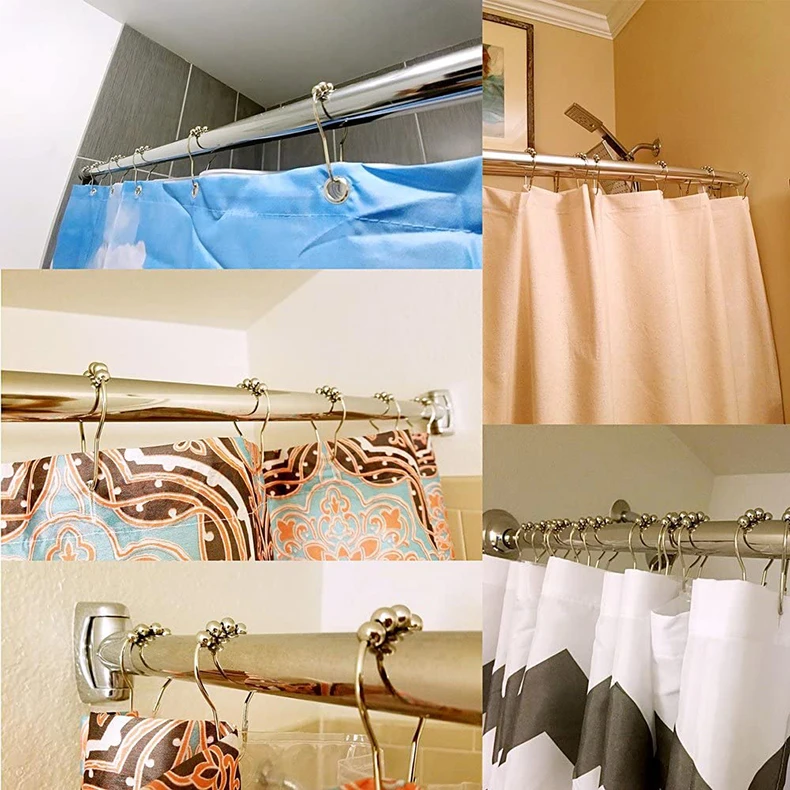 12pcs Decorative Rust Proof Shower Curtain Rings Stainless Steel Bathroom Shower Curtain Hooks for Shower Rods