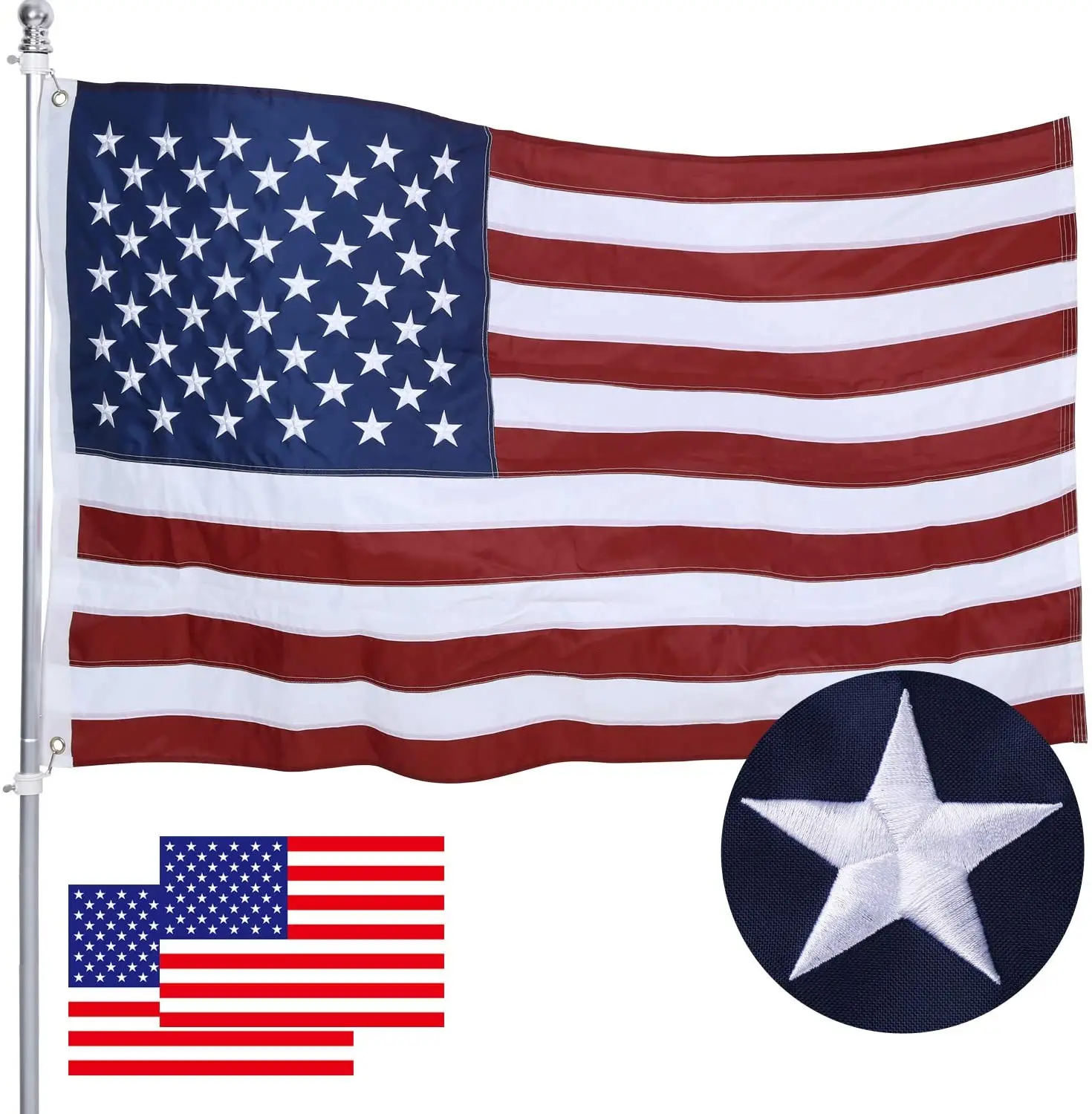 American Flags 3x5 USA Flag Deluxe Embroidered Stars Heavy Duty Durable Flags for Outdoors Vivid Color Sewn Str