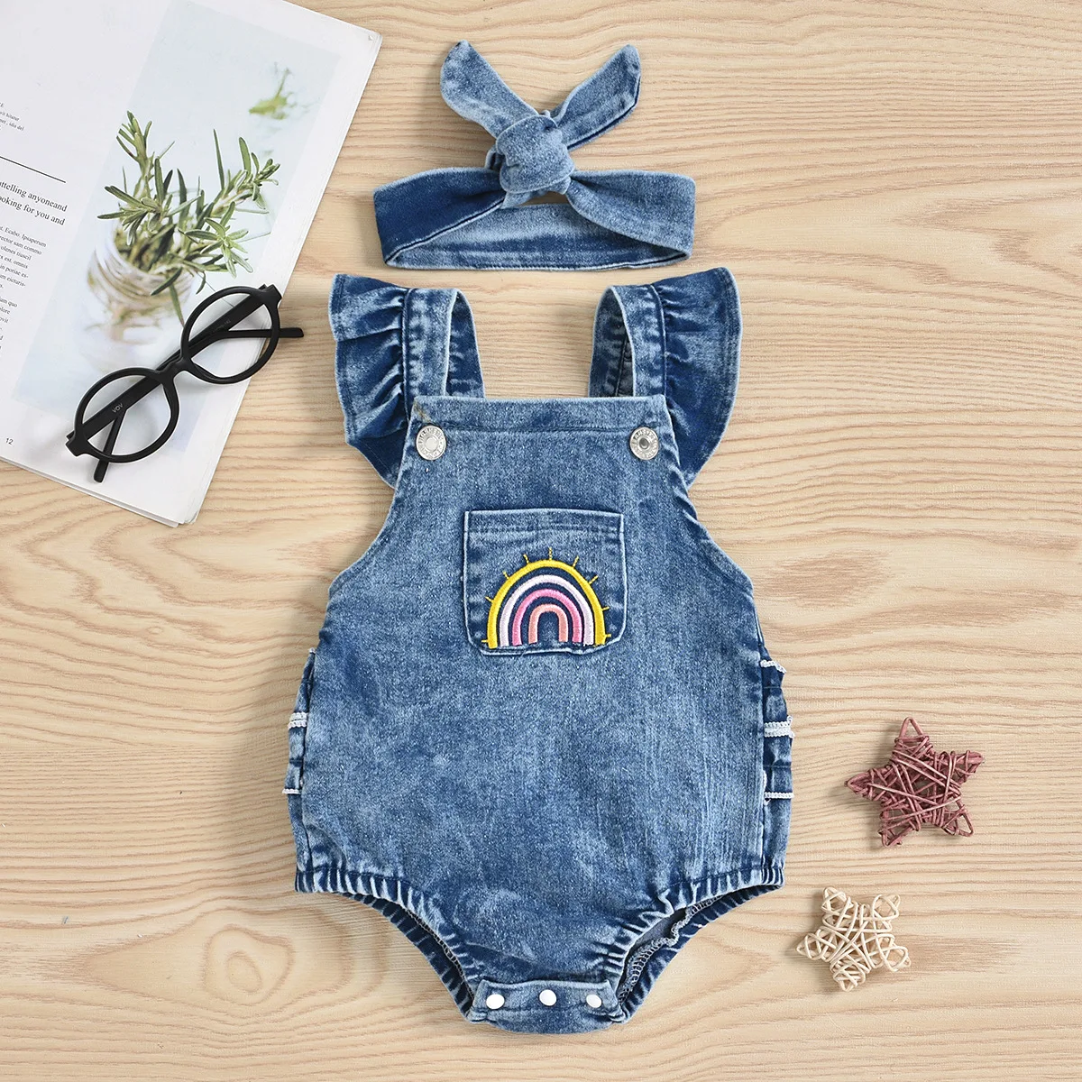 2023 new product Embroidery fabric denim girls clothing Baby Girl clothes Baby Rompers