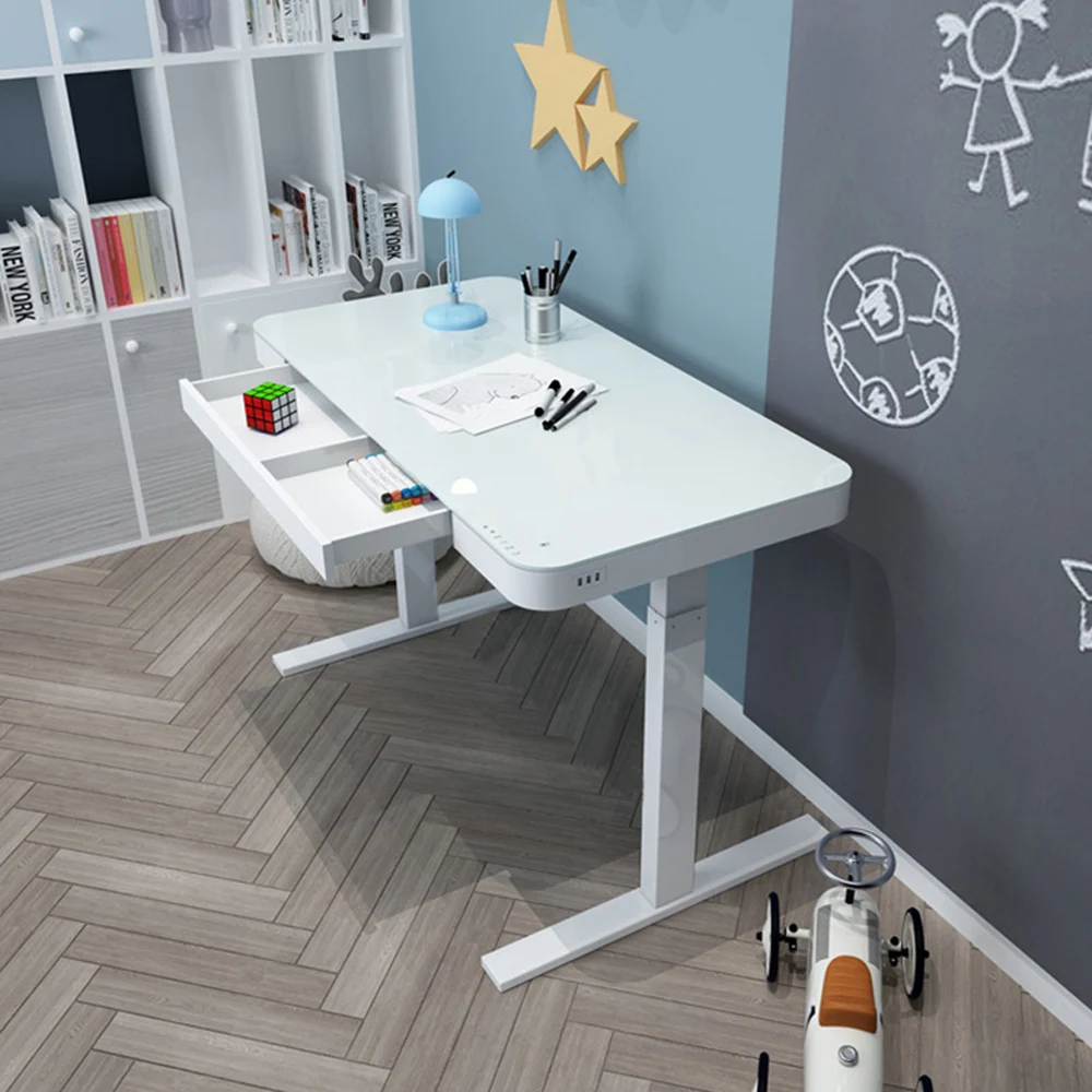 Ergonomic Dual Motor Height Rising Desk Metal Table Sit To Stand Desk Stand Up Standing Computer Desk With Glass Panel