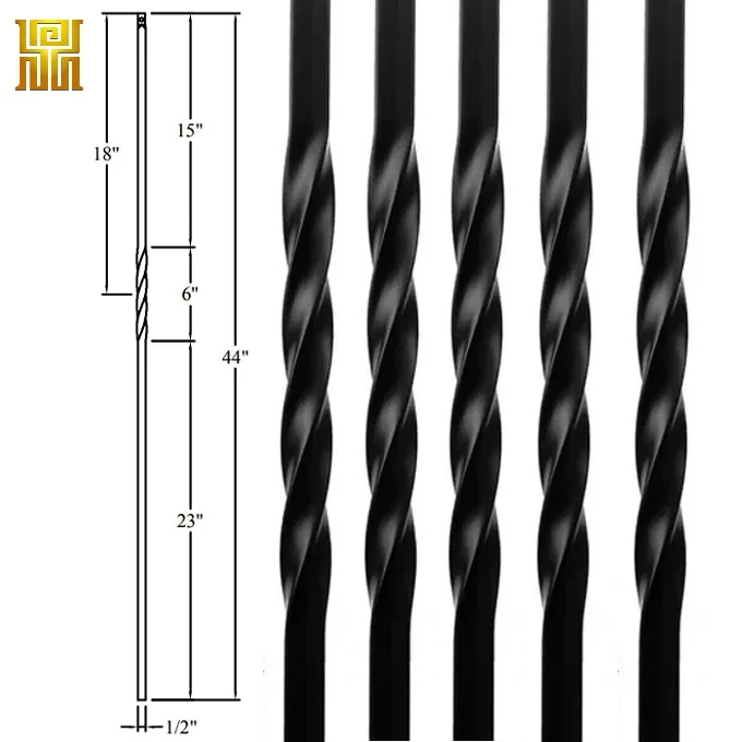 Hot Sale Black Basket Twist Stair Iron Baluster Staircase Parts Metal Accessories Steel Wrought Home Balcony Indoor