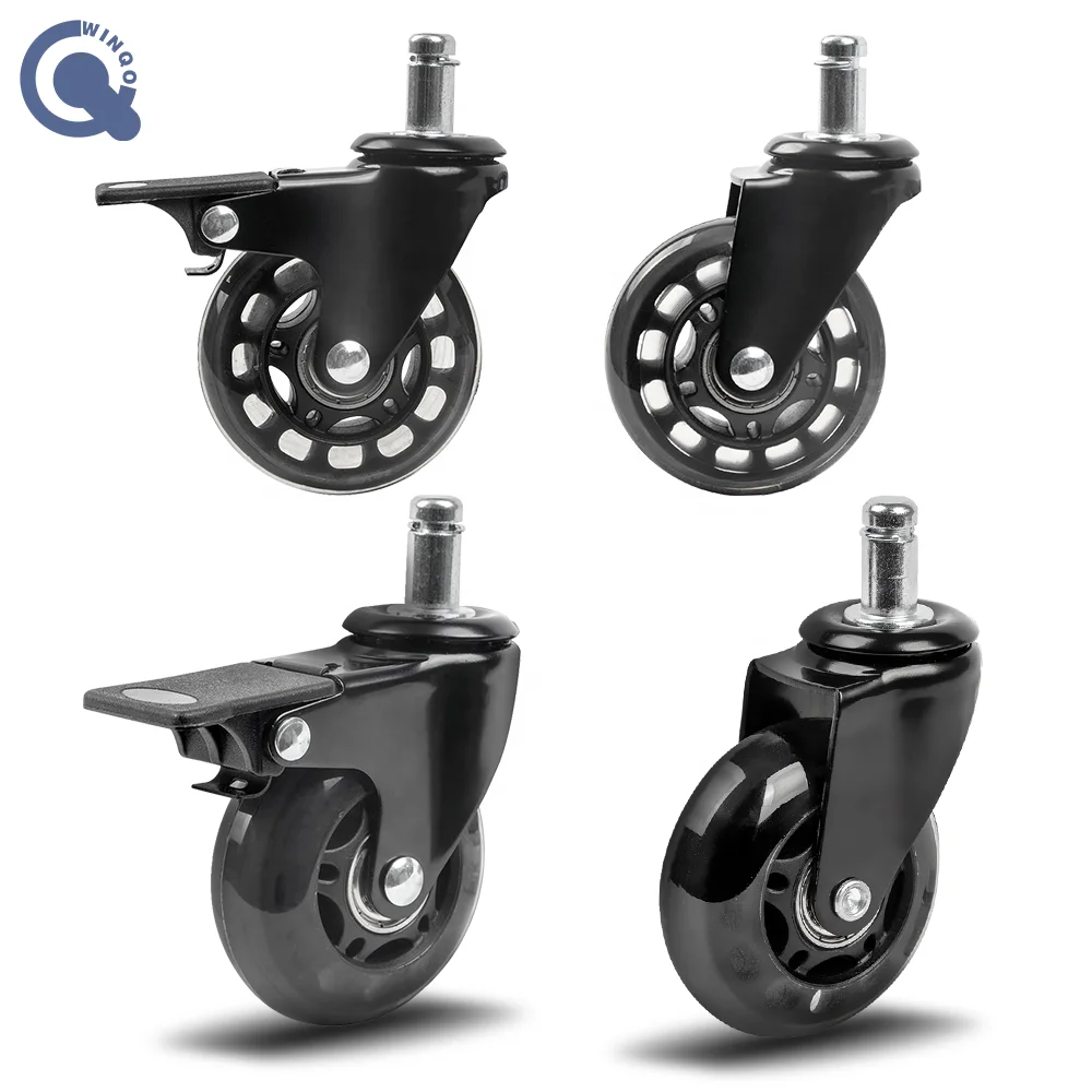 Cheap Factory Direct Polyurethane Chair Wheels Only Furniture Castor 75mm Black/Grey Furniture Caster