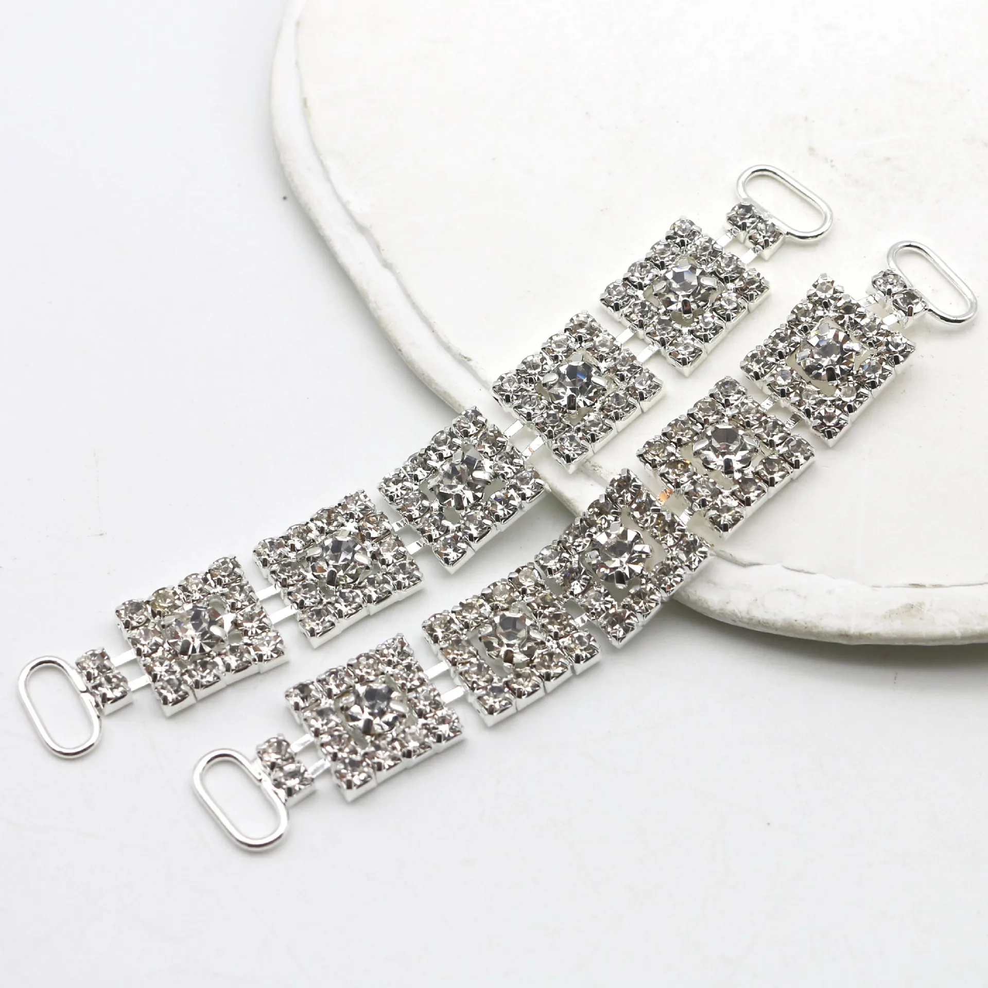 New Design 98MM Square Rhinestone Crystal Metal Bikini Connectors For Women Sexy Swimwear Beachwear Suit Shoulder Buckle