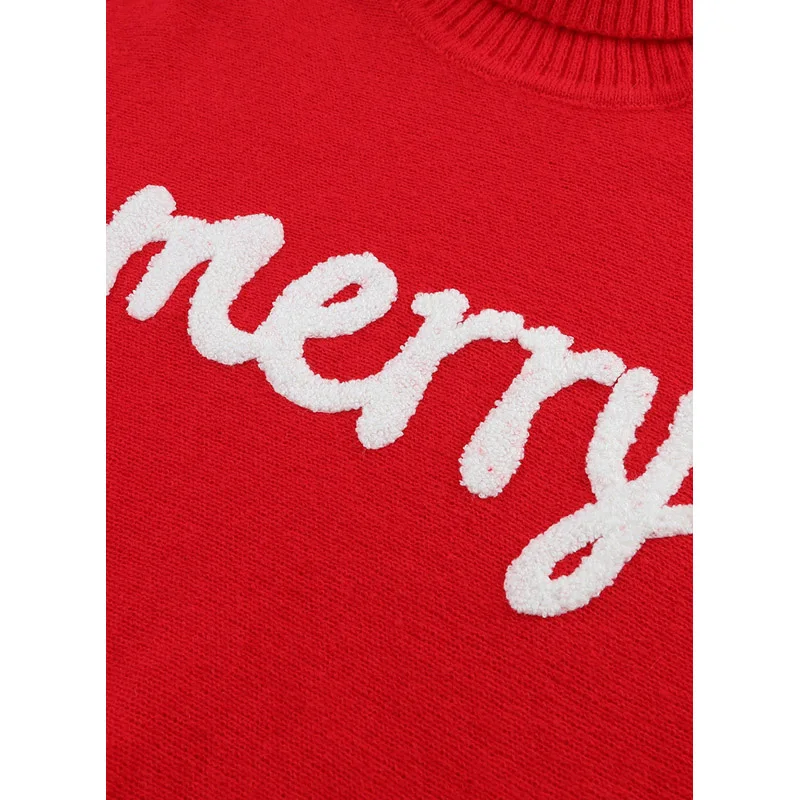 Dear-Lover Custom Logo High Quality Winter Letter Embroidered Turtleneck Pullover Knit Women Christmas Sweaters