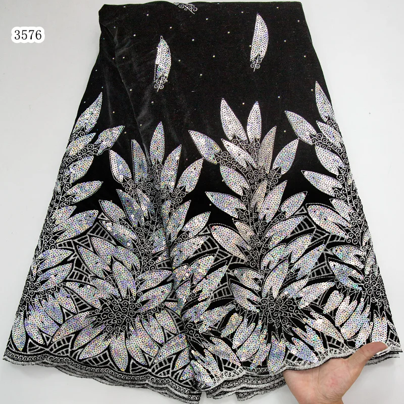 3576 African Sequins Velvet Lace Fabric 2023 High Quality French Velvet Sequins Lace Fabric For Women Wedding Dresses