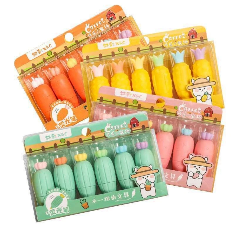 Creative Fruit Shape 6 Color Markers Mini Highlighter Pen Cute Highlighter Marker Pen Set for Students School Supplies