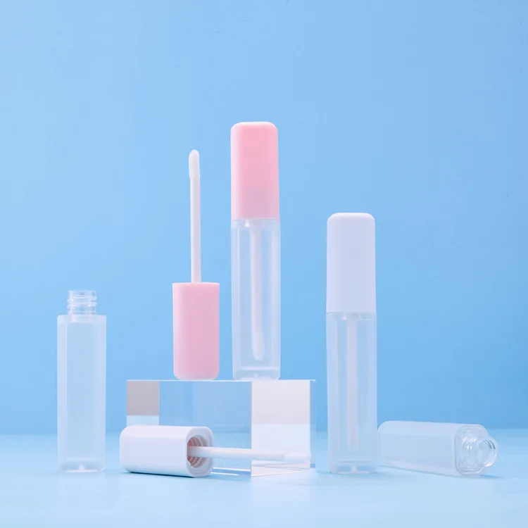 Square pink white lip gloss tube 6 ml custom-made personal logo makeup bottle container