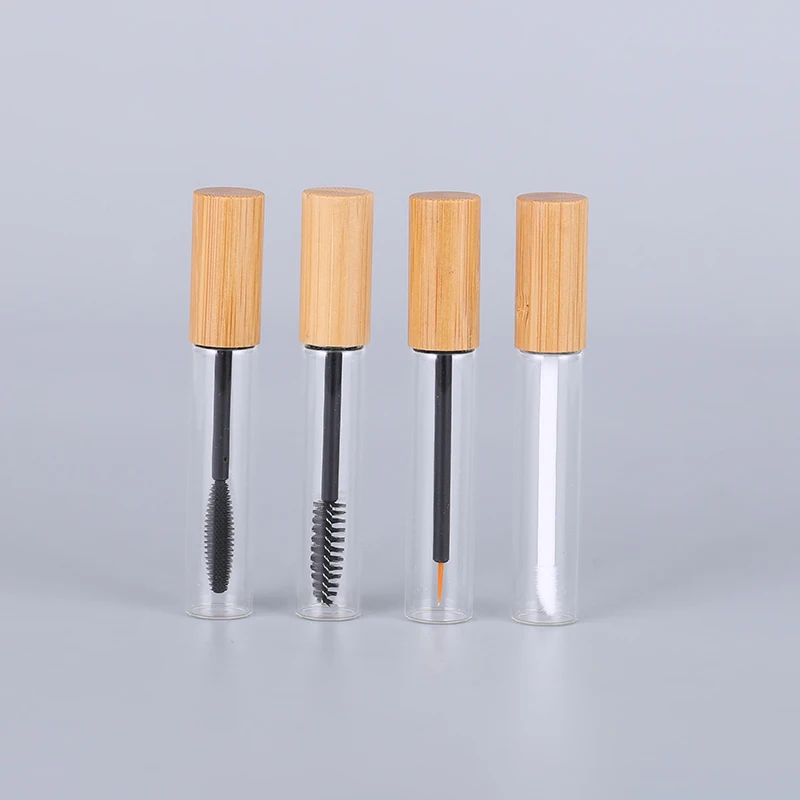 Wholesale Empty Eco Friendly 5ml 10ml Cosmetic Bamboo Wooden Lip Gloss Glass Mascara Tubes With Eyelash Brush