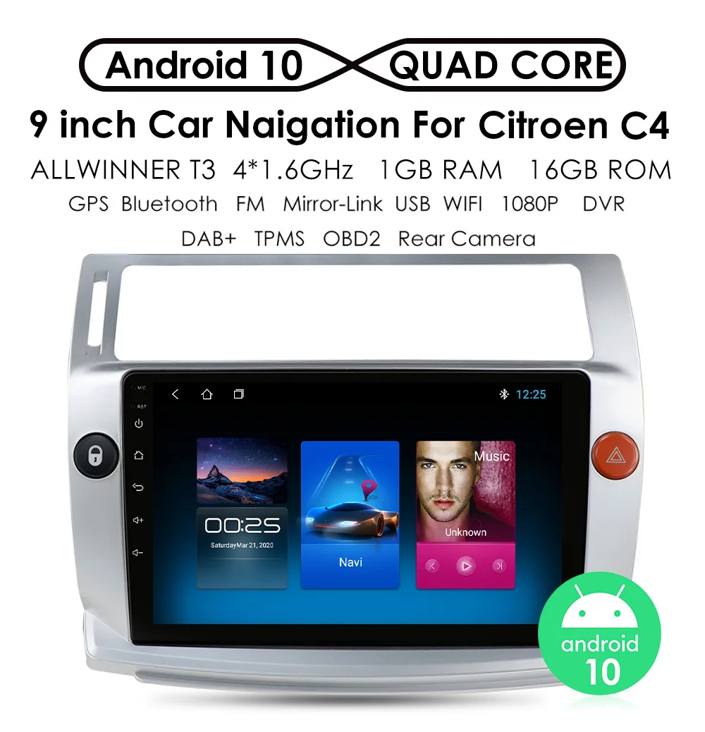 YHT Android Car GPS Navigation DVD Player For Citroen C4 C-Triomphe C-Quatre 2004-2009 Car Radio Multimedia Video Player