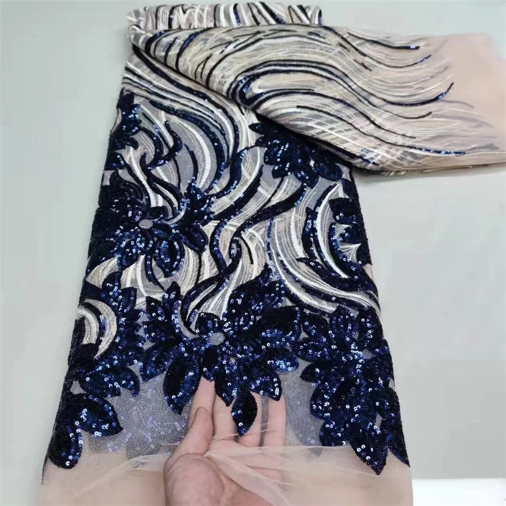 2023 High Quality African Sequins Lace Fabric Golden Net Embroidery Tulle Lace Fabric For Nigerian Wedding Party Dress
