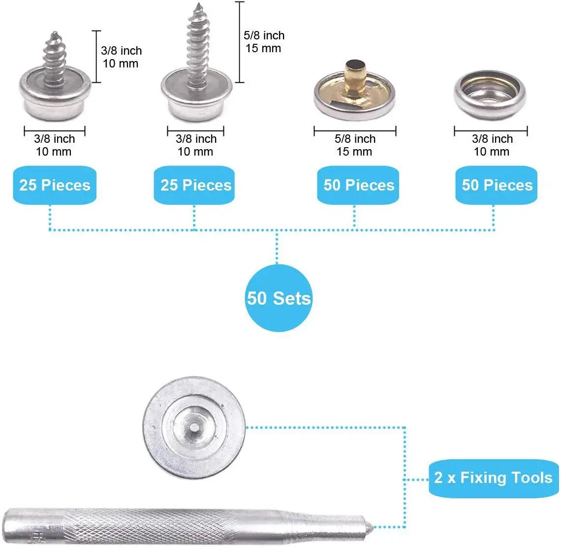 201#15 mm Snap-Fastener Buckle Nickel-Free Lead-free Metal Decorative Screw Ring Snap Stud Fasteners Leather Rivets