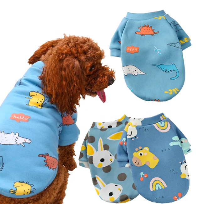 Wholesale Luxury Pet New Cute Cartoon Printing And Velvet Warm Clothes Small Dog Cat Dog Clothing