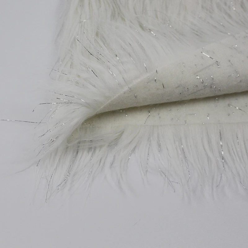 White Curly Long Plie Fur Garment Fabric Plush With Lurex Toy And Home Textiles