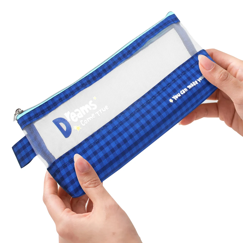 Wholesale Mesh Pencil Case Clear Nylon Pen Bag School Stationery Pouch Custom Makeup Tool Bag Office Storage Pouch