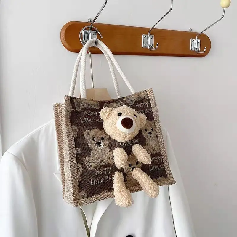 Wholesale mini tote canvas Teddy bear canvas purse