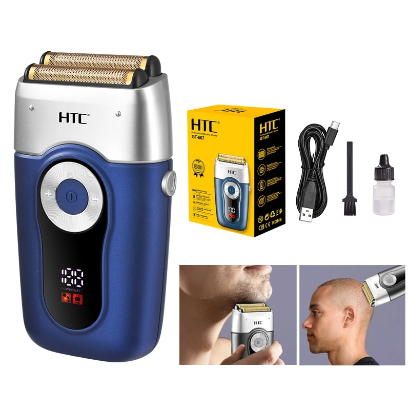 HTC GT-667 Wholesale Electric Razor For Men Face Shaver Machine Men Rechargeable Twin Blade Hair Shaver
