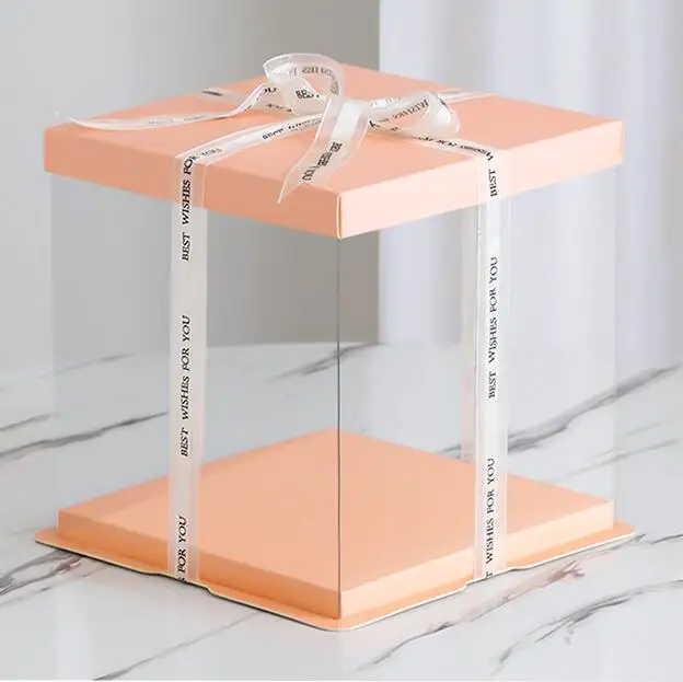 Buy pink color 4'6'8'10'12'14' birthday paper cake box window plastic cake packaging