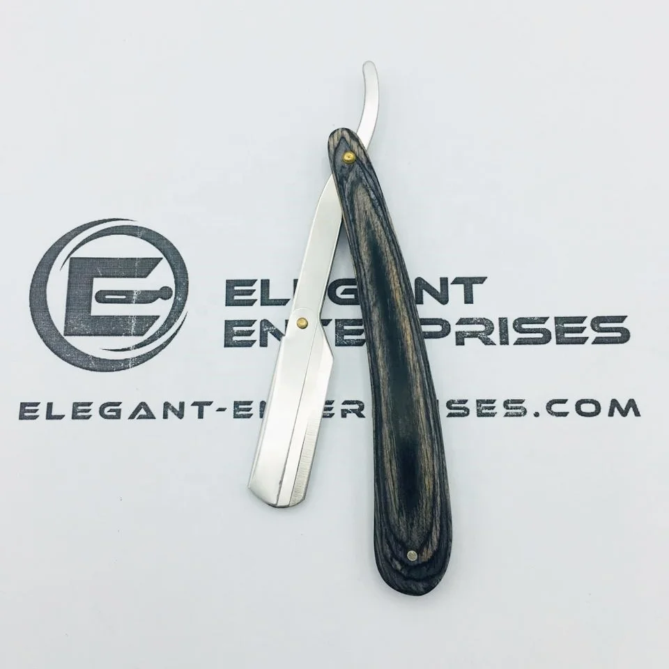High Quality Straight Shaving Razor with wood handle, Black Pakka wood handle barber razor with custom brand name