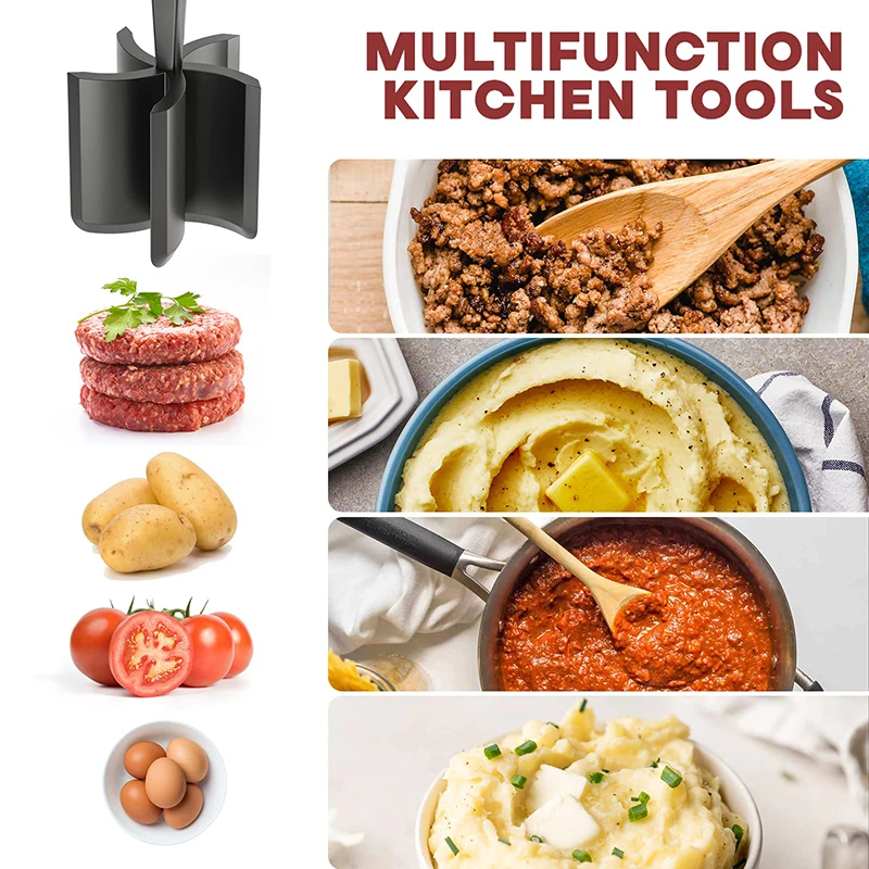 Professional Resistant Mix and Chop Plastic Kitchen Utensil Meat Fruit Potato chopper Masher Ground Beef Masher