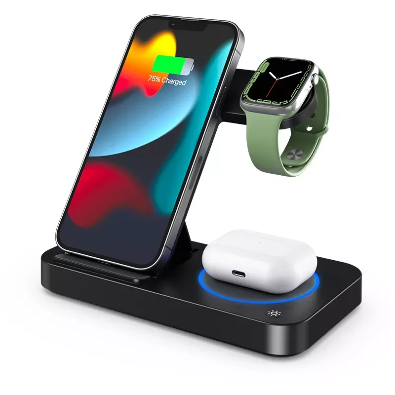 Alibaba OEM Foldable 4 in 1 Wireless 15W Fast Charger Light Magnetic Mobile Qi Enable Phone Charging Station For Airpods iWatch