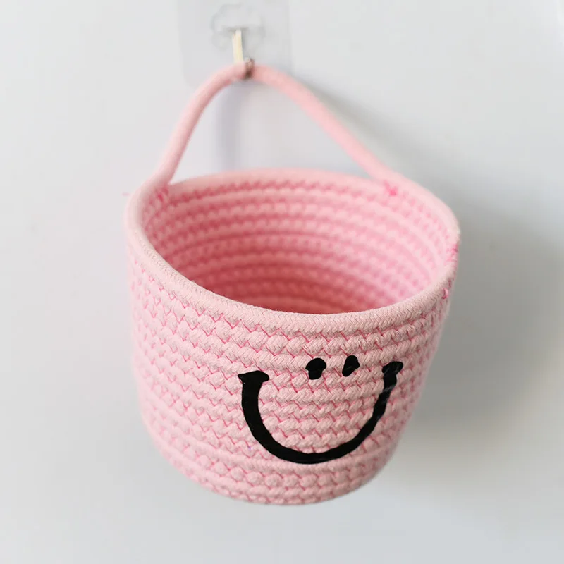 cotton single handle desktop organize smile face door wall hanging storage basket