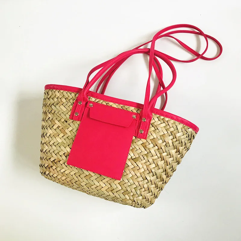 2024 Hot sale High Quality ladies Handbag Summer Beach Bag natural Straw bags with PU Handle