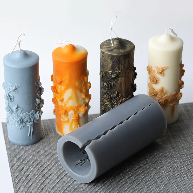 Plaster Carved Cylindrical Magic Ritual Scented Silicone Mold Home Decoration Candle Mould