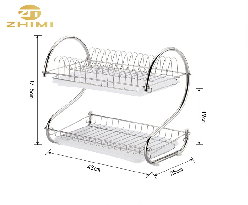 2-Tier Metal Dish Storage and Drainboard Kitchen Chrome Cup Drying Rack Tray Cutlery Drainer Holder