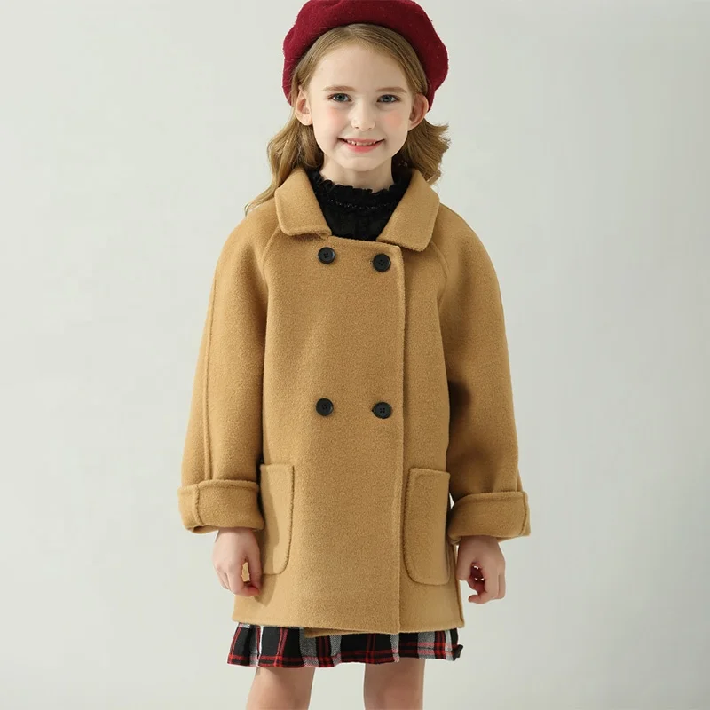 Classic Double Breasted Child Cashmere Coats Winter Wool Trench Coat For Kids