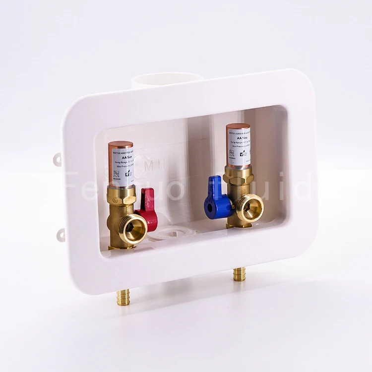 China Manufacturer Low Lead Alloy Washing Machine Outlet Box with PEX 1807 Inlet Connection  copper water hammer arrestor