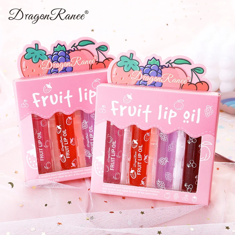 Peach Strawberry Fruit Roll-on Lip Balm Set Makeup Moisturizing Clear Cherry Grape Transparent Lip Oil Hydrating Lip Gloss GG