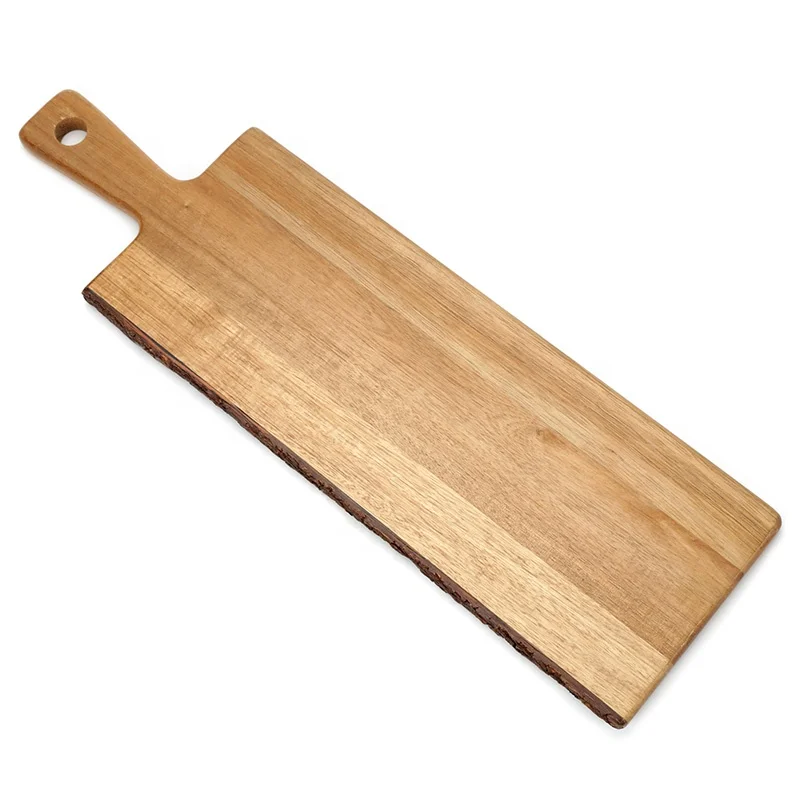 Handcrafted Restaurant Acacia Wooden Cutting Board with Bark Designed  Bread Cheese Meat Serving Paddle Board for Kitchen