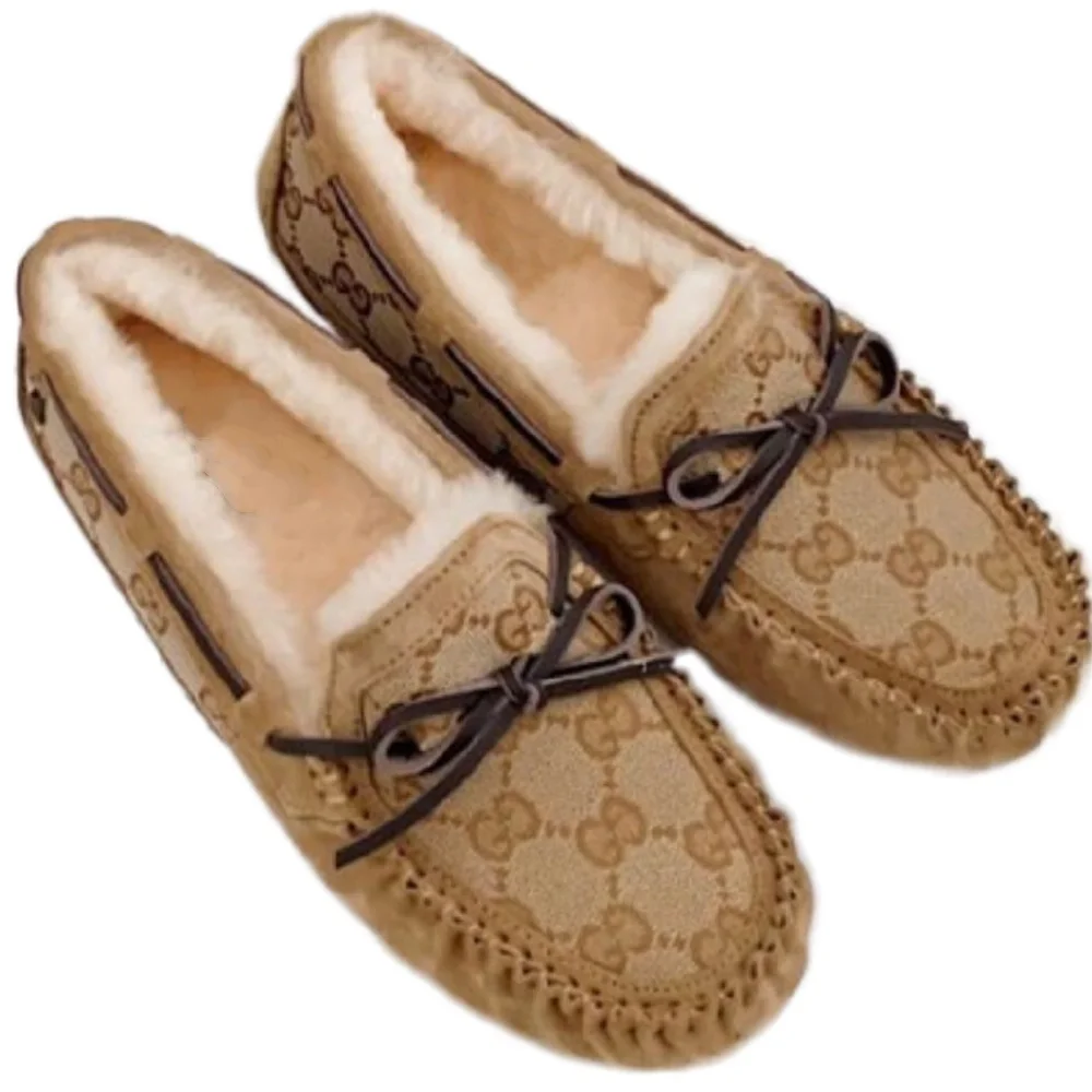 Autumn and winter new leather wool versatile flat bottom soft leisure heat preservation love shoes for women